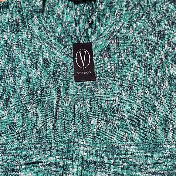 Vertigo Paris boho knit sweater dress M green marled V-neck batwing drawstring - Picture 16 of 16